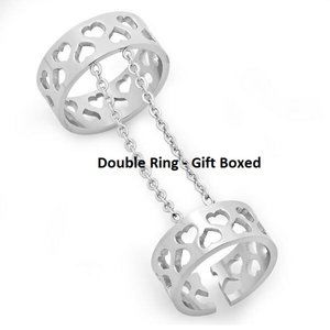 Stainless Double Ring  Hearts NWT